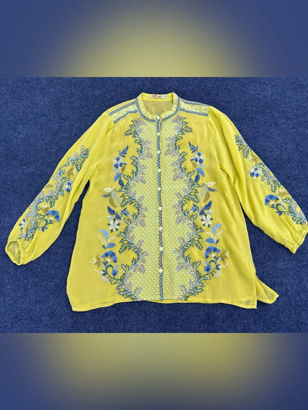 Johnny Was Embroidered Eleana Blouse in Chartreuse Medium
